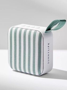 Sunnylife Green and White Stripe Portable Bluetooth Speaker with Carry Loop